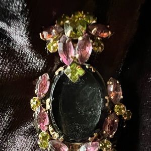 Vintage antique black pink green brooch